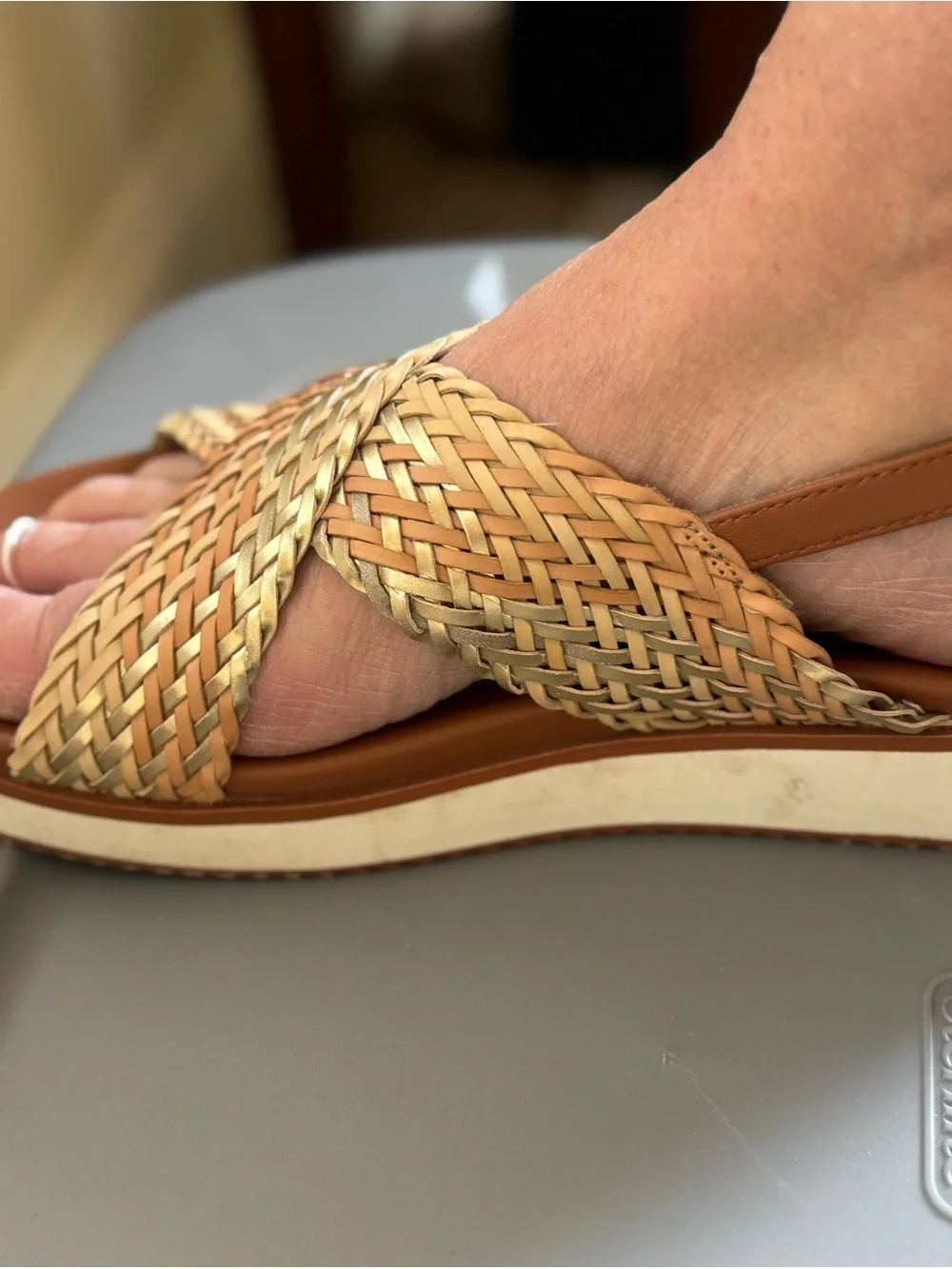 Nautica Women’s Woven Cross-Strap Slingback Sandals in Gold and Brown
